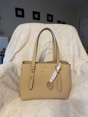 Michael Kors Sandstone Leather Tote with Gold Charm